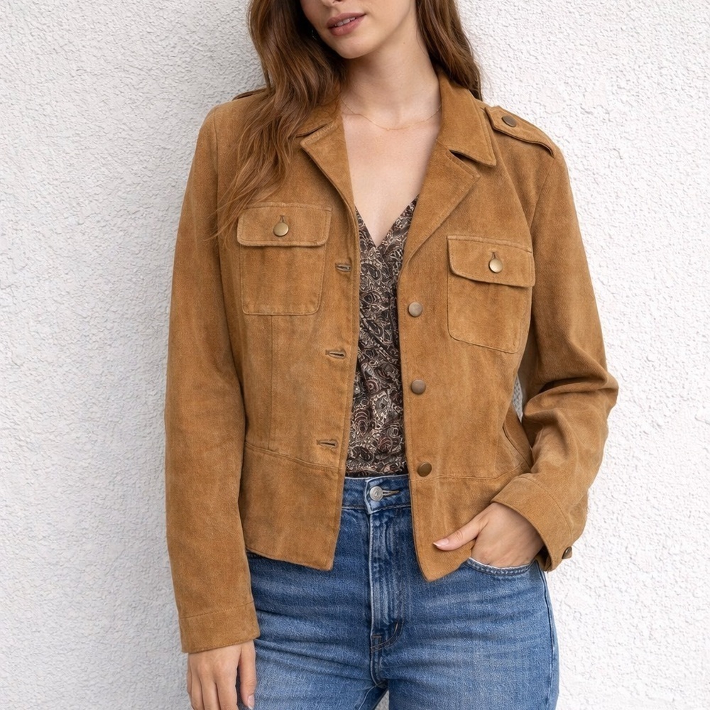 Vintage 90s B.U.M. Equipment Tan Suede Jacket | Western Blazer Y2K Retro L